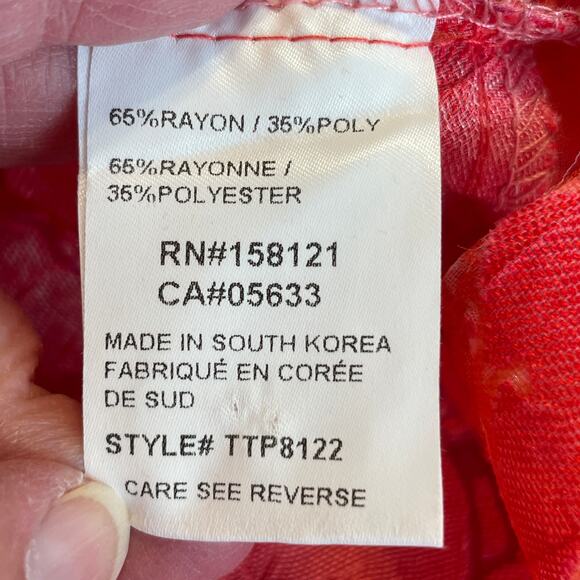 Trisha Tyler Red Floral Sheer Peplum Button Front Top Blouse Women Sz PS - Picture 7 of 10